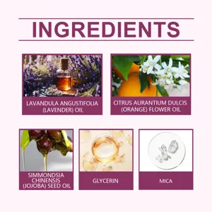 Dettagli ingredienti naturali per spray glitter corpo rosa con oli di lavanda e jojoba