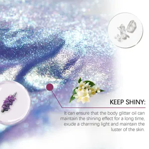 Detailed texture of shimmering body glitter oil with lavender and jasmine accents