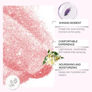 Vista dettagliata dello spray glitterato rosa per il corpo con proprietà idratanti e nutrienti