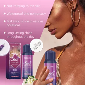 Vista dettagliata dello spray glitter rosa per capelli e corpo con effetto scintillante