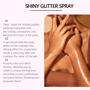 Dettaglio dell'effetto scintillante dello spray glitter corpo sulla pelle per feste.