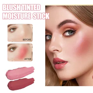 Barra de colorete hidratante antes y después con muestras de color crema faciales