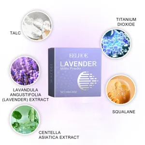 Infografica dettagliata degli ingredienti di EELHOE Lavender Matte Powder, inclusi squalano e centella