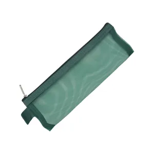 Dark green breathable mesh makeup brush bag with zipper for portable cosmetics storage