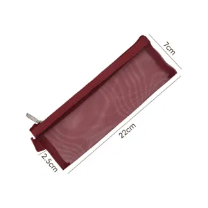 Minimalistisches weinrotes transparentes Netz-Federmäppchen, Größe 22x7x2,5 cm