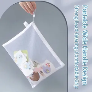 Portable A4 white nylon mesh zipper bag for document storage featuring a carrying handle.
