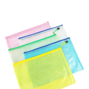 Multi-color A4 mesh zipper file bags for office document storage and school supplies