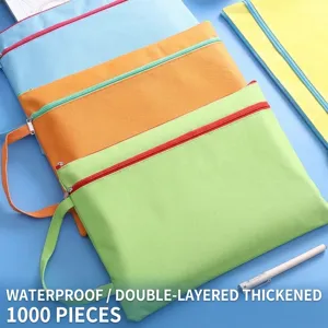 Pochette de Documents Étanche en Tissu Oxford Double Couche Fermeture Éclair Organisateur Dossier École Bureau