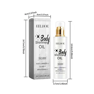 Detailed dimensions of EELHOE Silver Body Shimmer Oil 100ml bottle and packaging box