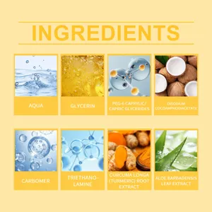Tabella degli ingredienti per il gel detergente alla curcuma e aloe vera naturale