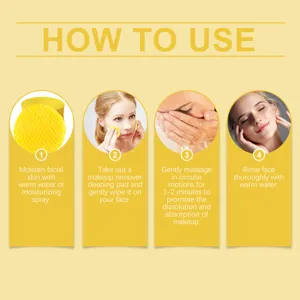 Detailed four-step visual guide on how to use the gentle makeup remover cleaning pads.