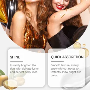 Detailed view of shimmer body oil texture and skin brightening effect for party glow
