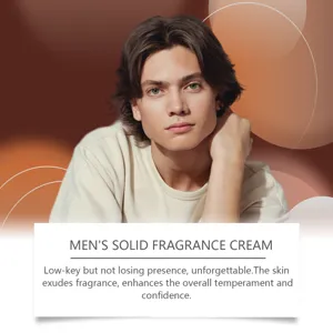Men's solid fragrance cream showcased with a male model for a refined long-lasting scent