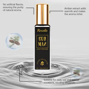 Portable luxury cologne perfume bottle with natural amber extract ingredient details