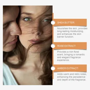 Ingredients of romantic solid fragrance balm: Shea butter, Rose and Amber extract.