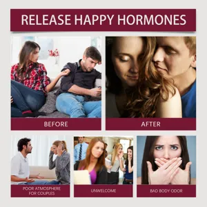 Infographie montrant les bienfaits du parfum aux phéromones pour le couple et l'attraction sociale
