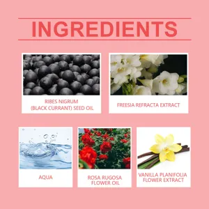 Anzeige natürlicher Inhaltsstoffe für Freesia Parfümspray mit Rose und Vanilleextrakt