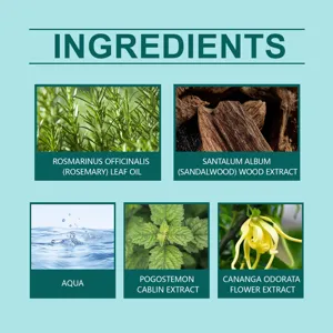 Infographic showing natural ingredients for roller perfume including rosemary and sandalwood