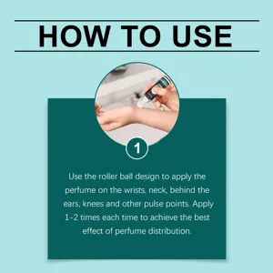 Instructional graphic showing how to apply portable rollerball perfume to the wrist