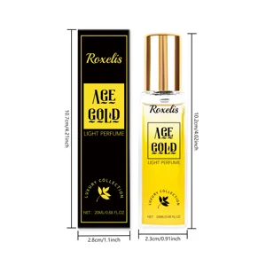 Detaillierte Maße des 20ml Luxus-Oud-Parfümsprays mit Goldkappe und schwarzer Box
