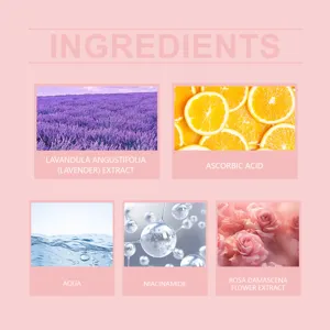 Detailgrafik zeigt die Inhaltsstoffe des Parfüms: Rosenextrakt, Lavendel und Niacinamid.