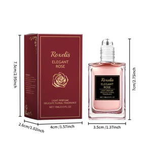 Detailed 15ml Rose perfume oil dimensions for roll-on bottle and elegant gift box packaging