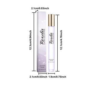 Detailed size guide for 15ml floral roller perfume with elegant purple packaging