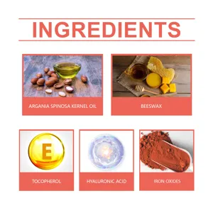Ingredientes del colorete naranja con aceite de argán, cera de abeja y vitamina E.