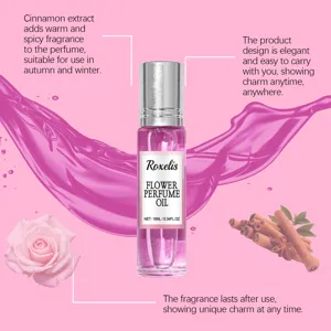 Close-up of Roxelis long-lasting flower perfume oil with cinnamon and rose notes