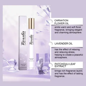 Details of ingredients for Roxelis luxury roller perfume with carnation and lavender oils