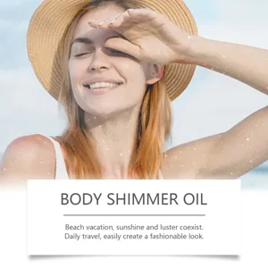 Detailed view of body shimmer oil glowing on skin during a sunny beach vacation.