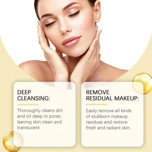 Detail showing deep cleansing and makeup removal benefits of HOYGI gentle cleansing oil