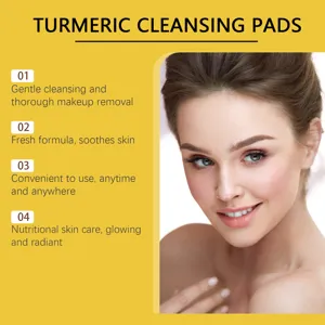 Promotional detail image listing four benefits of turmeric cleansing pads for facial care