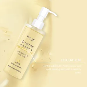 Detailed macro view of HOYGI gentle cleansing oil highlighting its exfoliating skin benefits