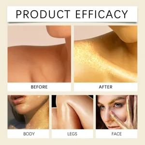 Efficacy comparison of golden body shimmer oil showing before and after effect on skin