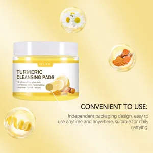 Close-up of EELHOE turmeric cleansing pads jar with natural ingredient highlights