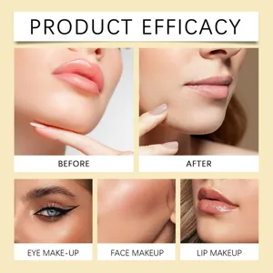 Detail showing makeup removal efficacy on eye, face, and lips before and after.