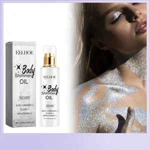 Fashion Luxury Brightening Shimmering Silver Body Oil Highlighter Shimmer Liquid Glow Body Luminizer For Face Skin Party Vacation