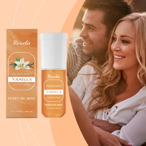 Set profumo alla vaniglia con flacone e scatola su sfondo lifestyle fascino duraturo