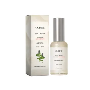 OUHOE Soft Musk parfumolie in 50ml fles met minimalistische verpakking en zilveren dop