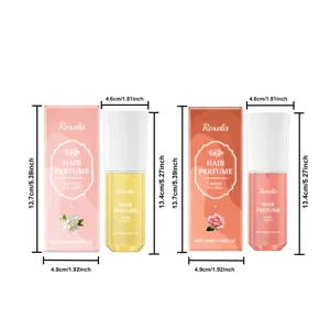 Detailed product dimensions for 100ml floral hair perfume spray and packaging box