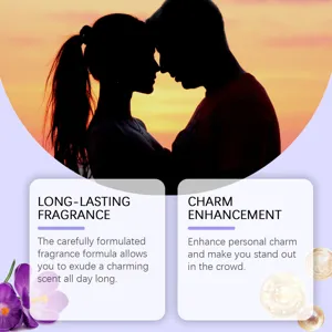 Detail van marketingafbeelding voor langdurig violetparfum met charme-versterkende tekst
