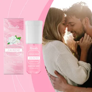 Verpakking en fles van Roxelis jasmijn parfumnevel met een romantische levensstijlscène