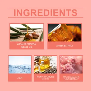 Infographic of hair perfume ingredients including rose and argan oil extracts