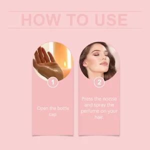 Instructional guide showing how to use the floral hair perfume spray