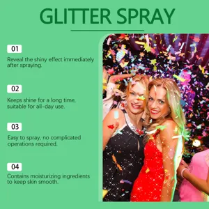 Detail showing shimmer glitter spray effect on hair and skin during festive party