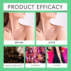 Comparison showing before and after effect of shimmer glitter spray on hair and body skin