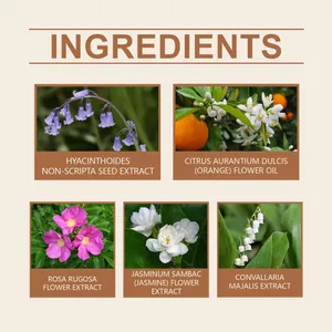 Lista de ingredientes naturales para perfume de jacinto con extractos de rosa y jazmín