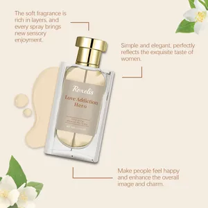 Vista detallada del frasco de perfume para mujer Roxelis con flores de jazmín blanco