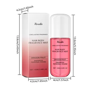 Roxelis 100ml Dragon Fruit hair and body fragrance mist dimensions and packaging details